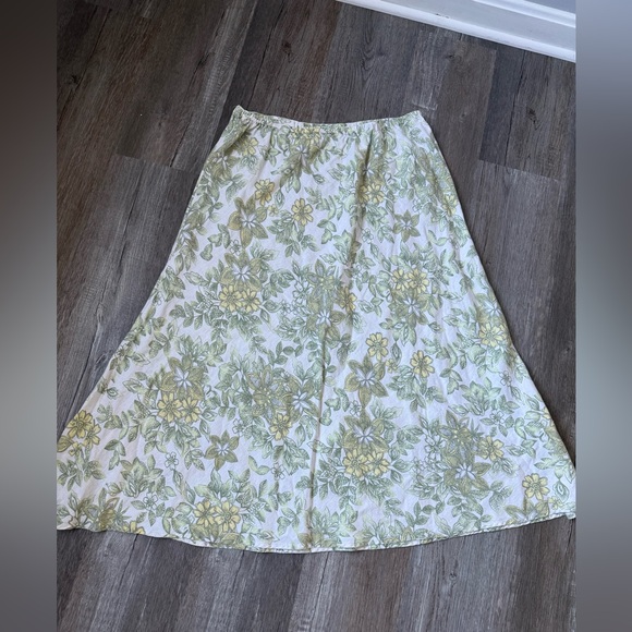 VTG JM COLLECTION 100% Linen Floral Green Yellow White A Line Skirt Size L 12 - Picture 2 of 7